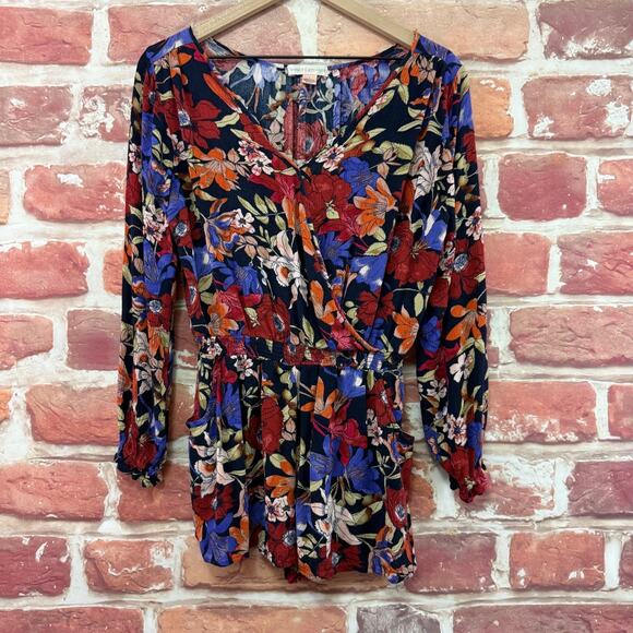 Band of Gypsies Shorts Romper Women's Large Floral Long Sleeve Boho Chic Casual - Picture 6 of 8